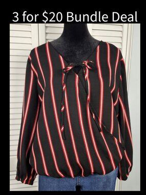 OLM Faux Wrap Top XL Black Red Stripe